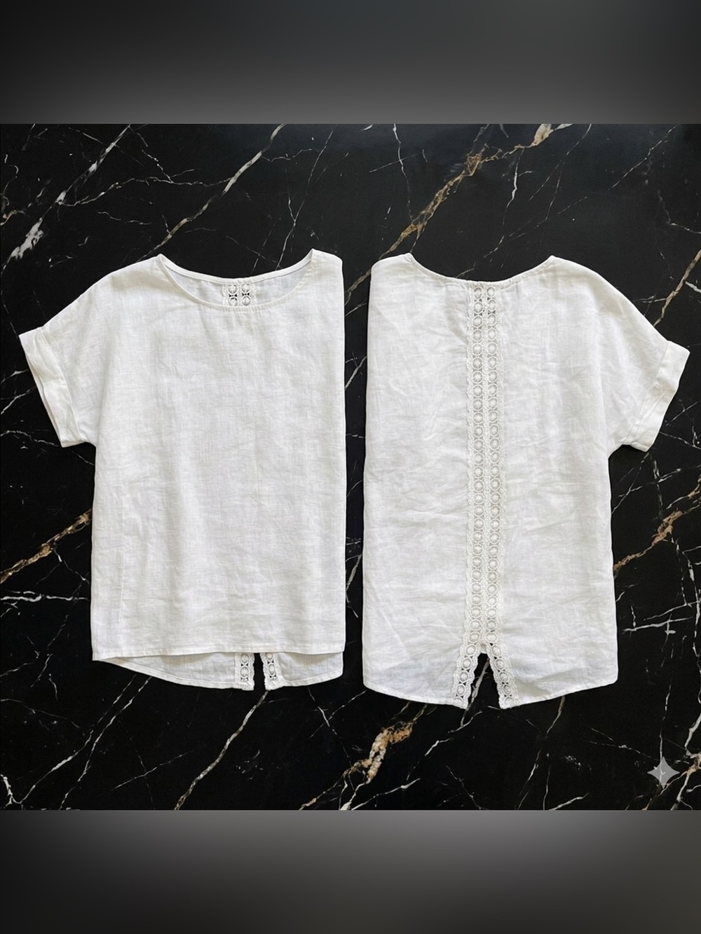 Terzo Millennio Made in Italy White Linen Blouse Relaxed Boxy Short Sleeve Top M
